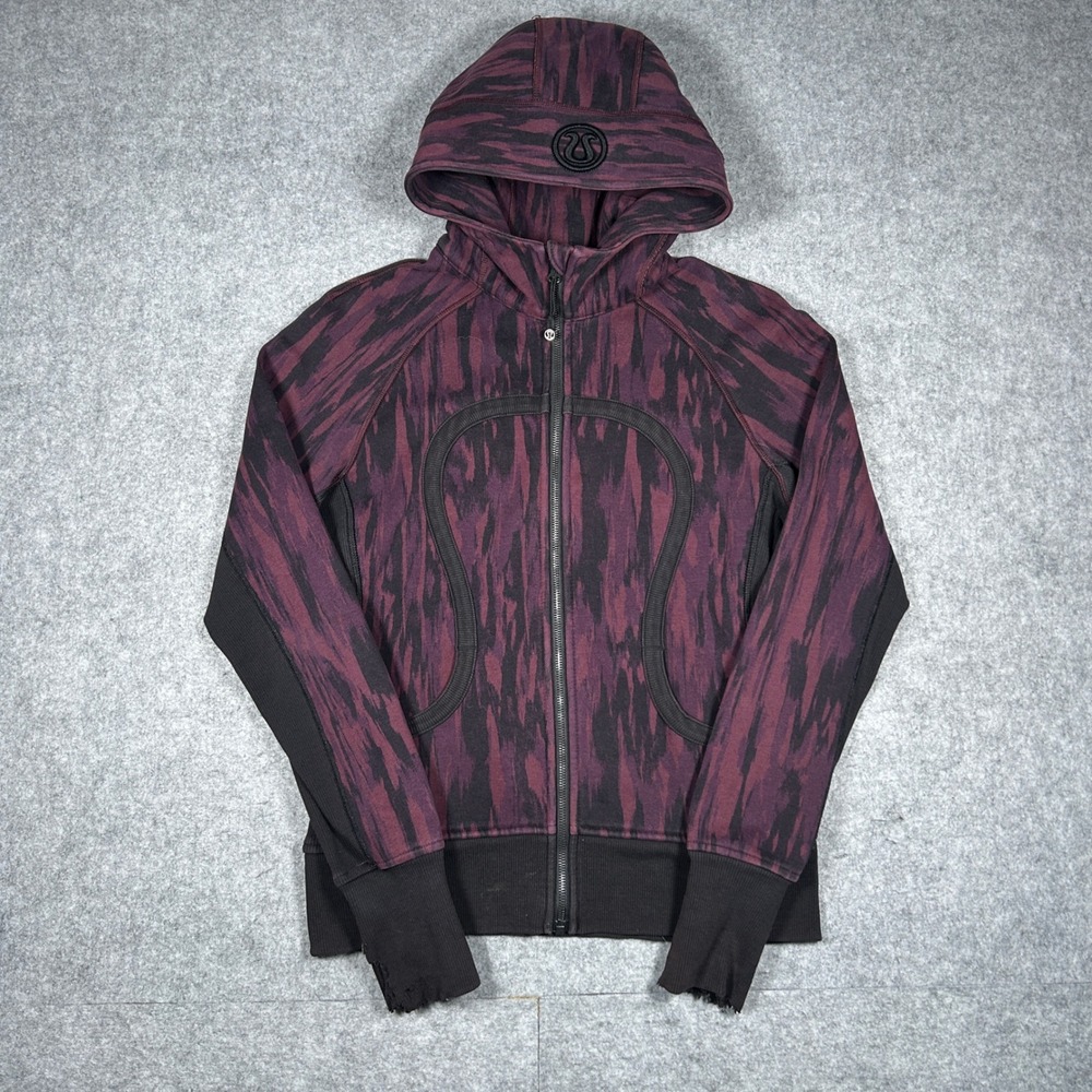 Lululemon Scuba Hoodie Womens 10 Purple Black geometric Full Zip Athletic Gym